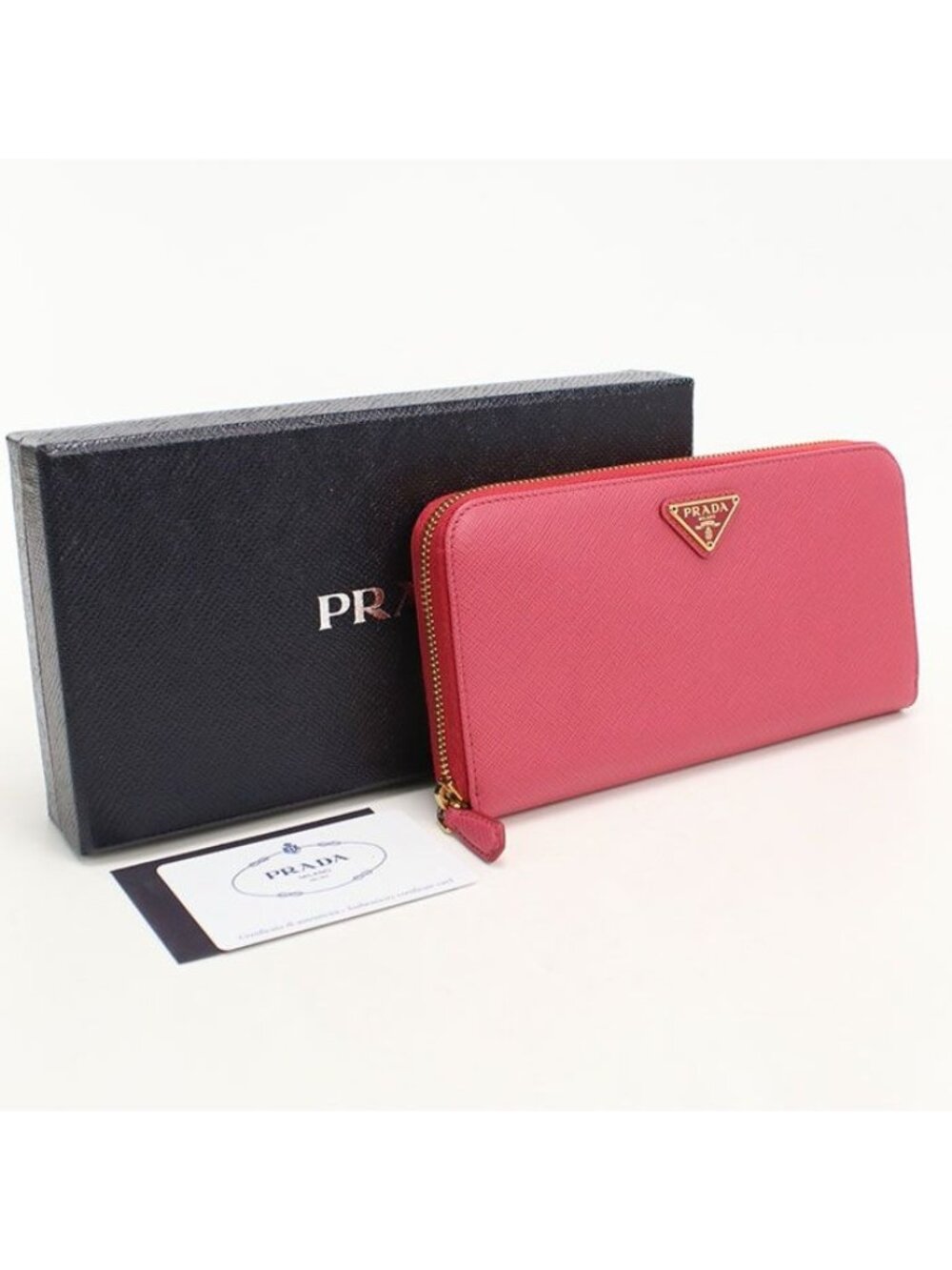 Prada Saffiano Triangle Wallet Zip Around Leather